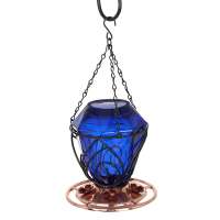 Factory direct blue transparent diamond shaped glass hanging water feeder hummingbird water feeder